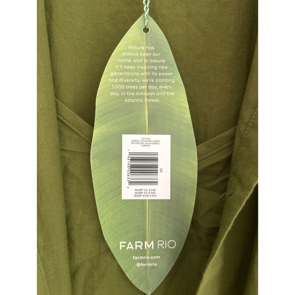 FARM RIO Humming Bird Richelieu Tiered Maxi Dress Size M NWT Green Forest Fairy - Picture 9 of 14